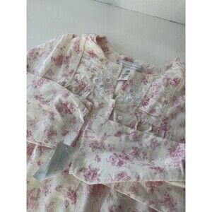 Earth Angels Fleece Floral Nightgown Gown White Pink Floral L New Cottage Granny